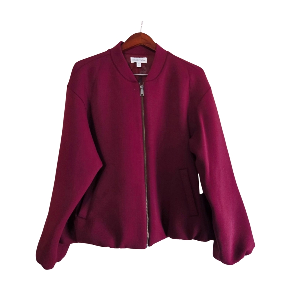 NORDSTROM Scuba Knit Bomber Jacket Burgundy Royale